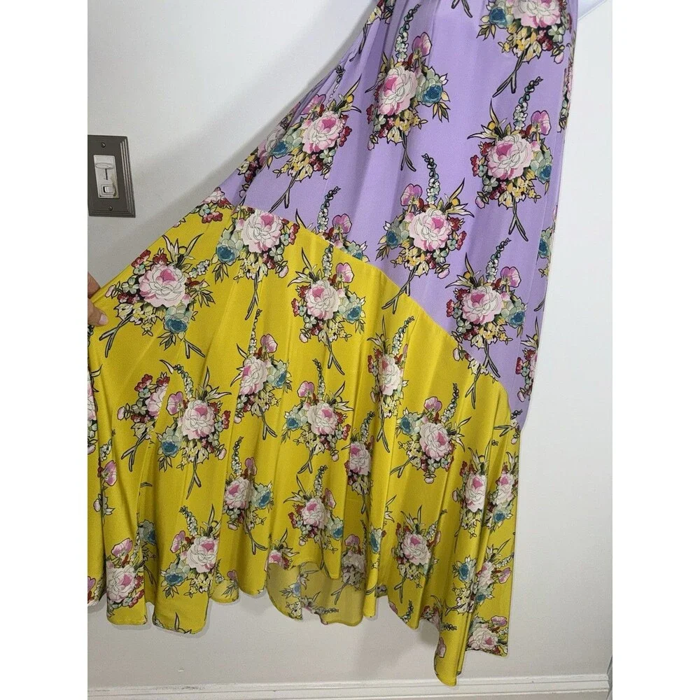 Anthropologie Purple Yellow Floral Silk Halter Asymmetrical Dress Women XL / 2XL - Picture 2 of 7